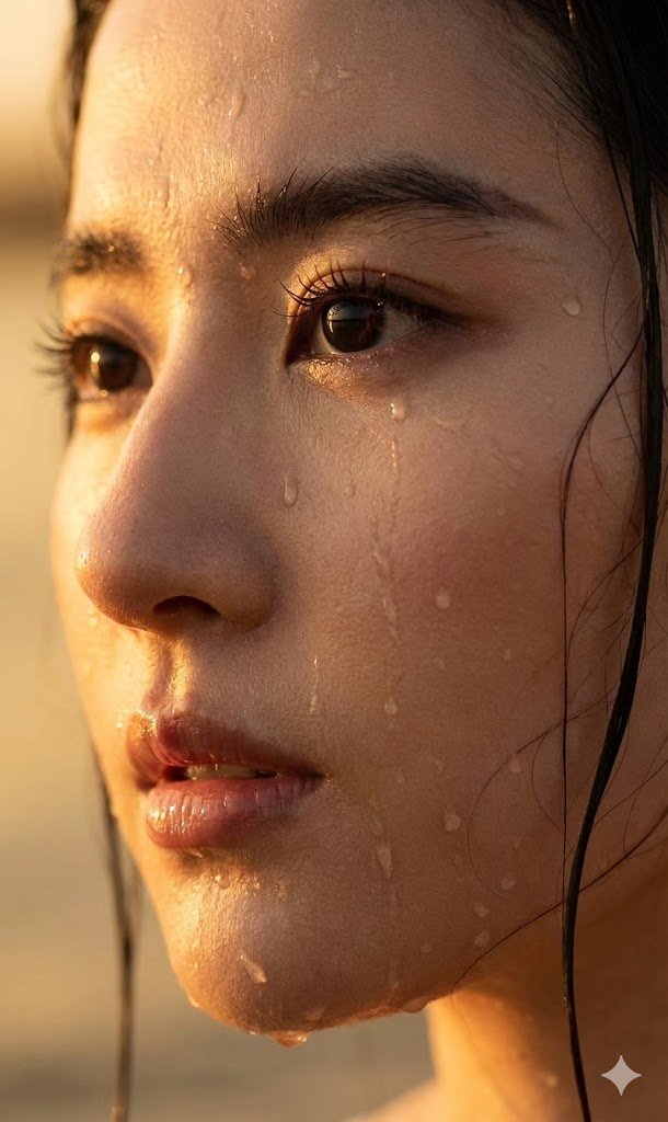 金色映照下的深邃眼眸